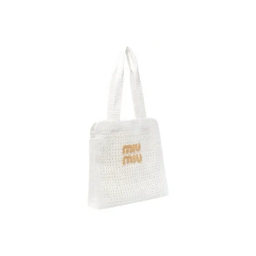 MIU MIU Fabric Tote Bag Shopping Bag Handbag Women's White & Gold