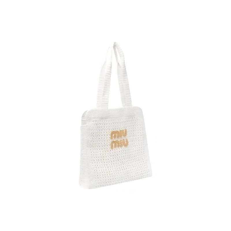 MIU MIU Fabric Tote Bag Shopping Bag Handbag Women's White & Gold-0