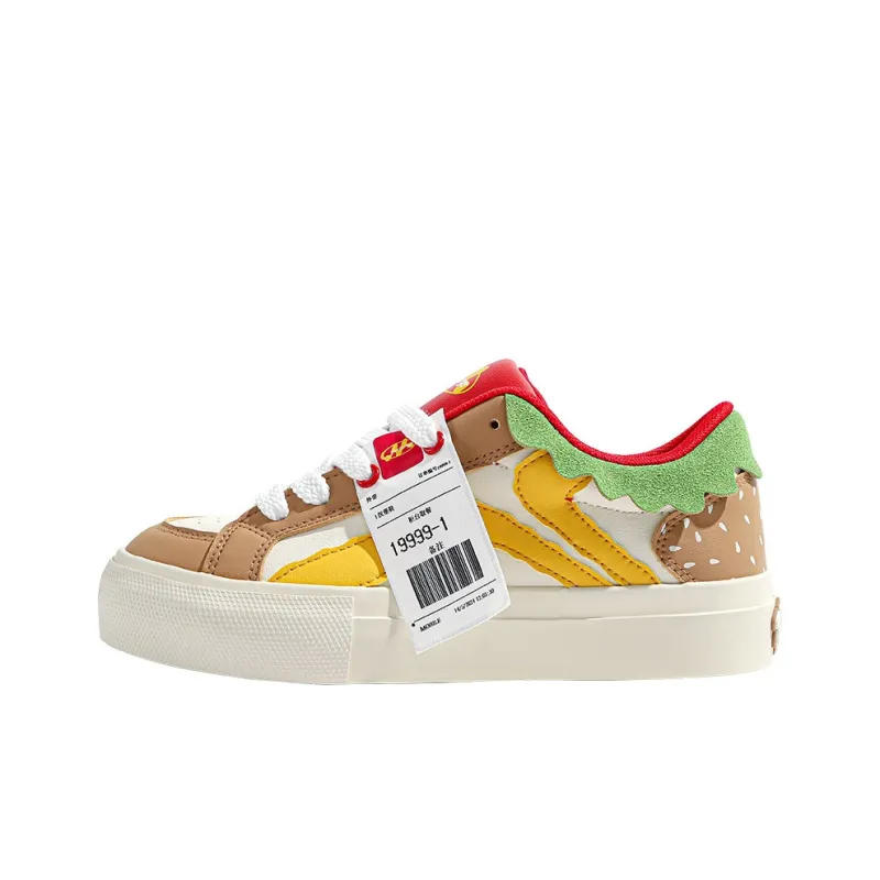 BINGO DUCK Low Top Skateboard Shoes Women's Hamburger Khaki-5