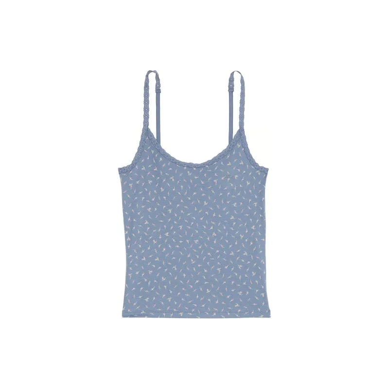Victoria's Secret PINK Pretty Perfect Tank Top / Dusty Iris Ditsy Floral Pajama Tops Women's Blue-0