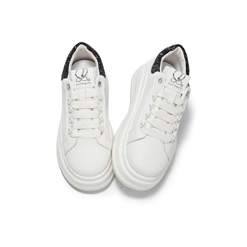La Chapelle Fashion Trend Wear-Resistant Height Increasing Low-Top Skateboard Shoes Women's White-2