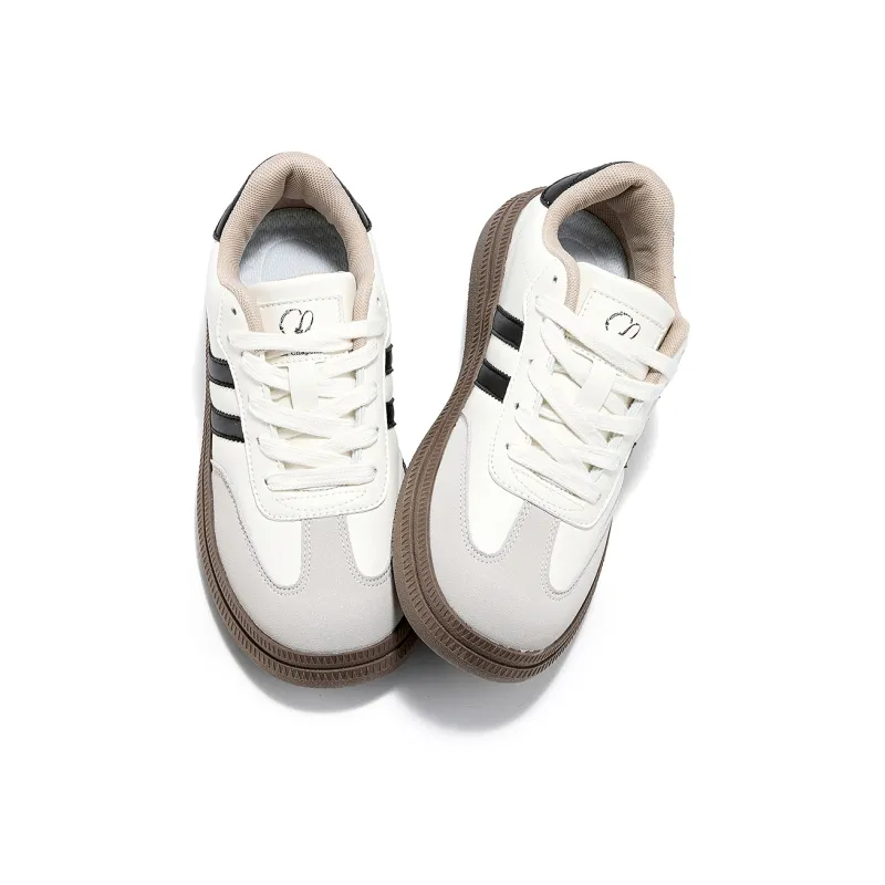 La Chapelle Wear-Resistant Height Increasing Low-Top Skateboard Shoes Women's Beige Black-2