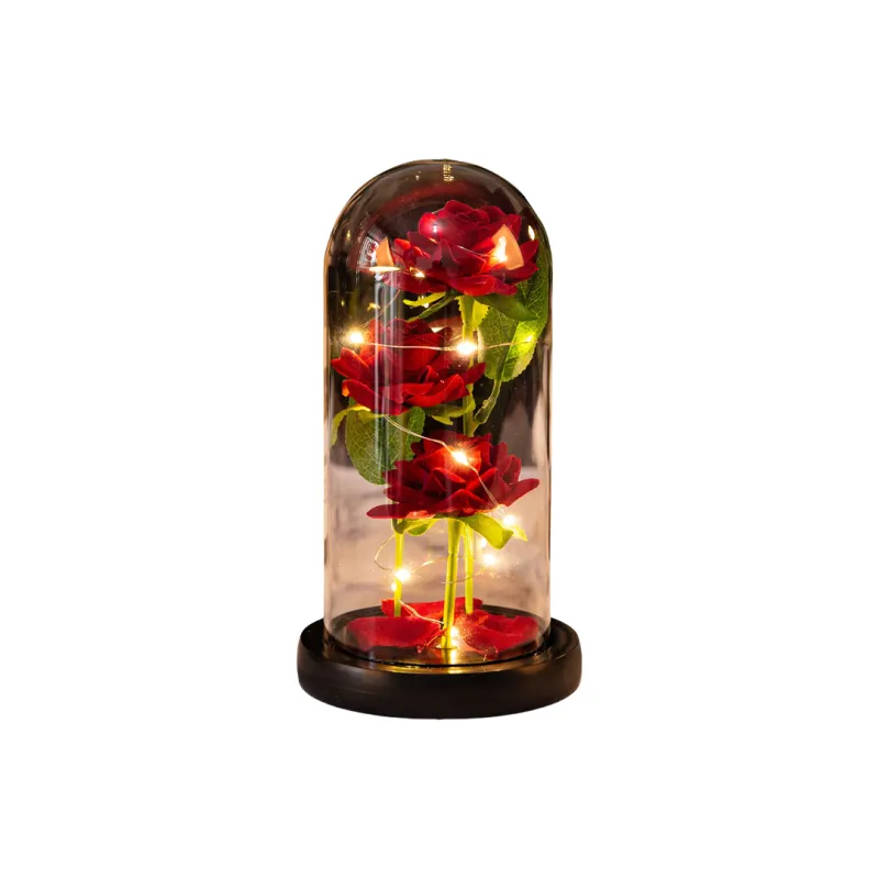 YUZHAOLIN Three Faux Rose Glass Dome Ornament Preserved Flower Dried Flower Arrangement-4