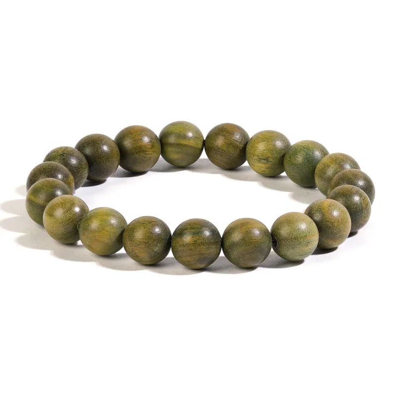 FANGYUANXIAOFU Green Sandalwood Plain Loop Beaded Bracelet, Single Wrap Handheld Zen Buddhist Bead Unisex-6