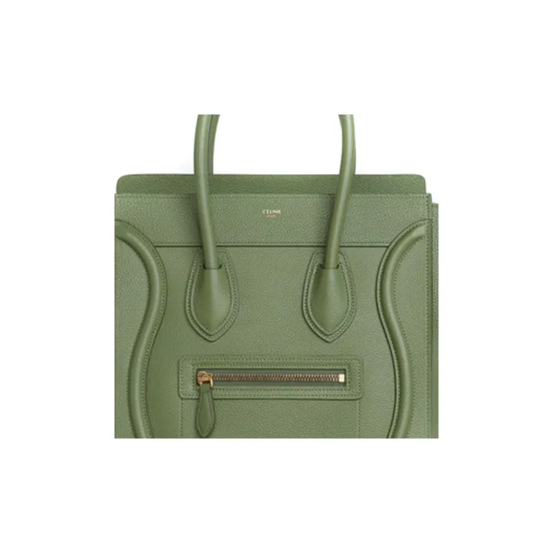 CELINE Luggage Cow Leather Handbag Shoulder Bag Unisex Light Khaki Green-3