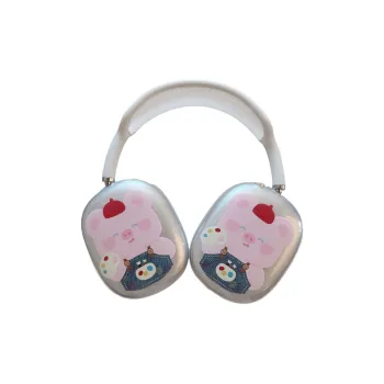 Baohuguang Compatible With AirPods Max TPU Ins Cute Denim Pink Piggy Headphone Set