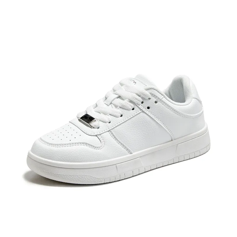La Chapelle Fashion Minimalist Style White Sneakers Low-Top Skateboard Shoes Women's White-1