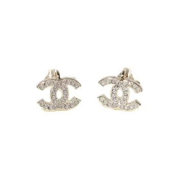 CHANEL Metal, Rhinestone Clip On Earrings Women's Gold