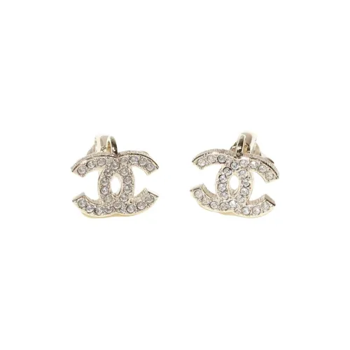 CHANEL Metal Rhinestone Clip On Earrings Women's Gold