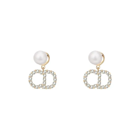 Peach Tea Pearl Copper Zircon Stud Earrings Women's-0
