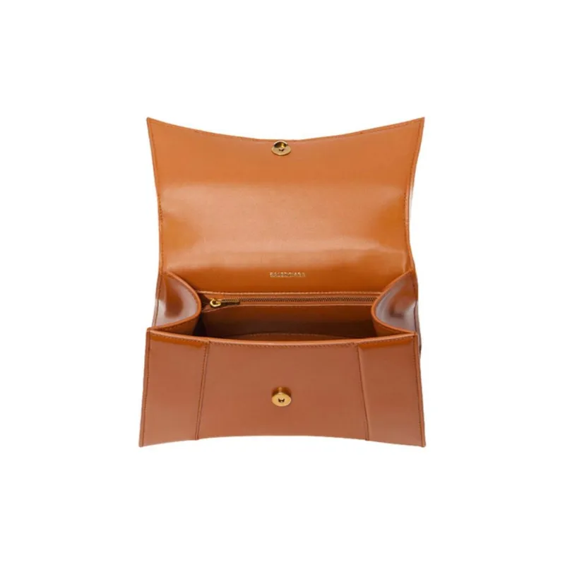 Balenciaga Hourglass Cow Leather Shoulder Bag Women's Camel-3
