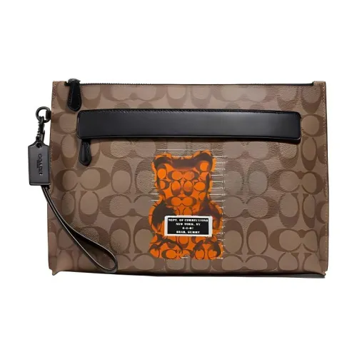 COACH Vandal Gummy Bear, Collaboration Pouch Canvas With Leather Clutch Large Size Women's Brown