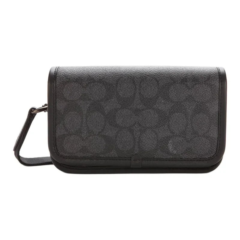 COACH Coated Canvas With Calfskin Cell Phone Pouch, Fanny Pack, Shoulder Bag, Crossbody Bag Trumpets Unisex Charcoal-1