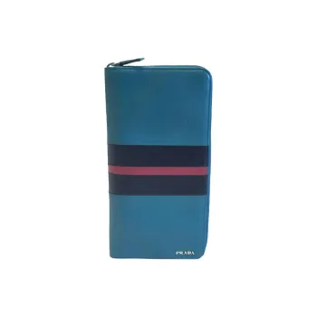 PRADA Cross Grain Cow Leather Long Wallet Clutch Large Size Men's Jasper+Black/Red Stripes