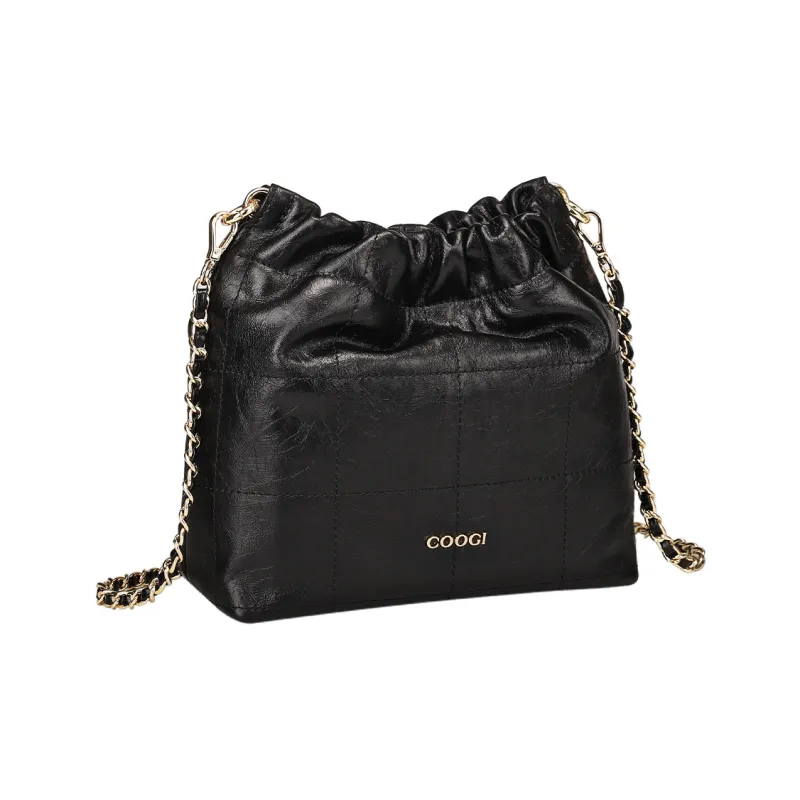 COOGI Cow Leather Hobo Bag Shoulder Bag Crossbody Bag Women's Rose Pink/Black-1