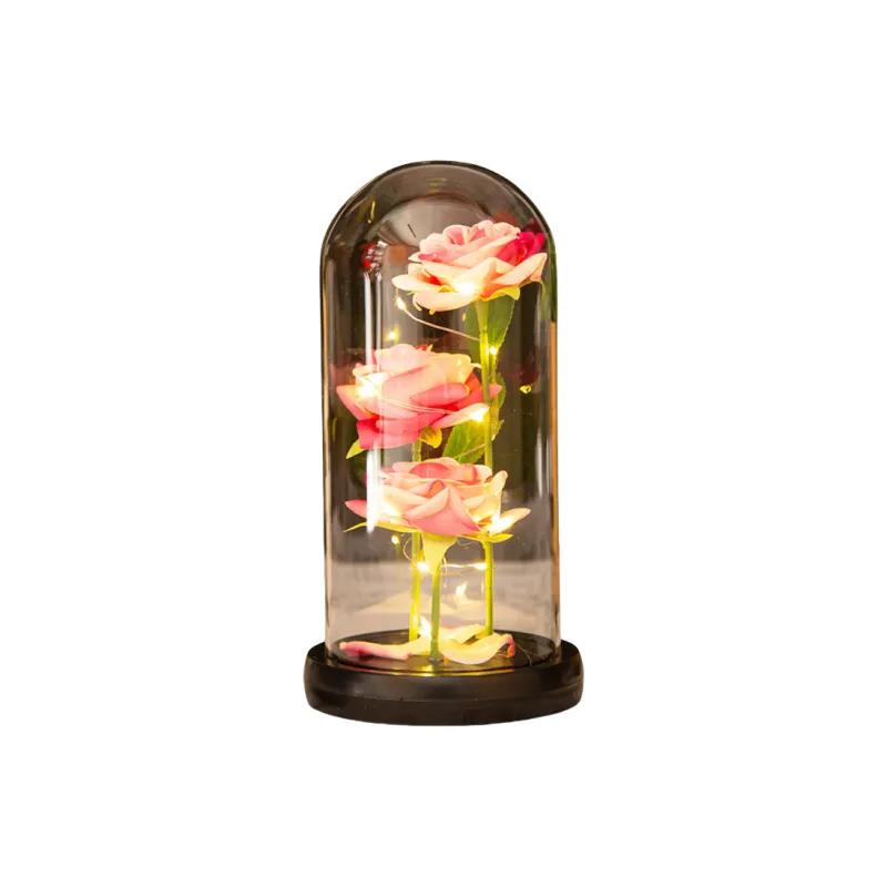 YUZHAOLIN Three Faux Rose Glass Dome Ornament Preserved Flower Dried Flower Arrangement-12
