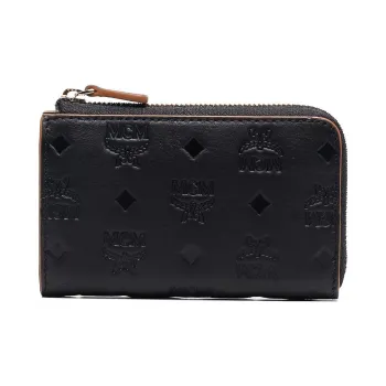 MCM Cow Leather Wallet Mini Unisex Black