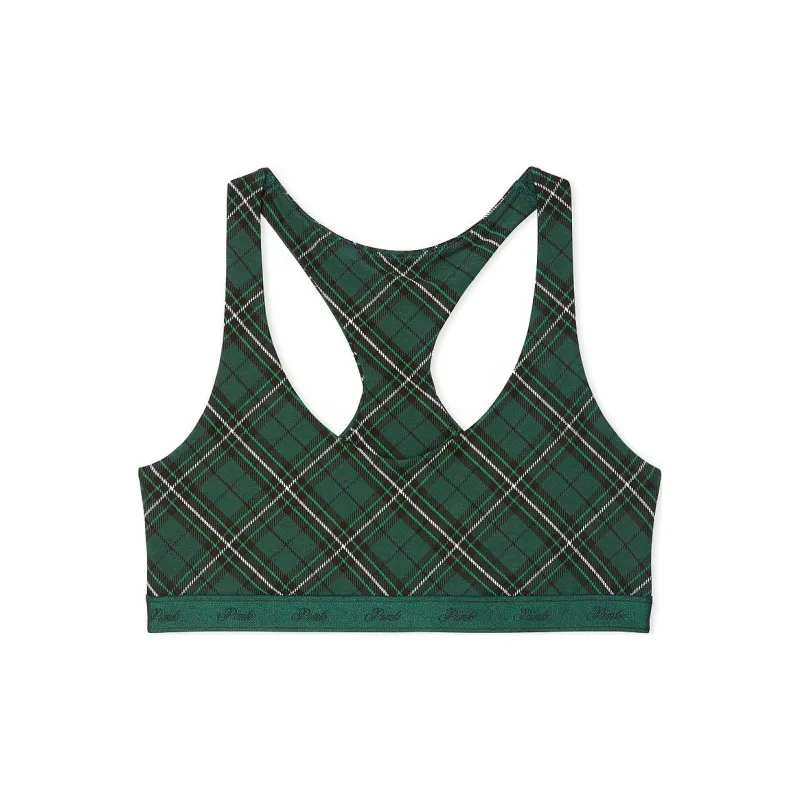Victoria's Secret PINK Bralettes Tops Logo Cotton Racerback Bralette/GPP Bra Women's Green Plaid-0