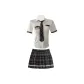 Blue Plaid (Top+Tie+Badge+Short Skirt) Extended Length+W14 Black