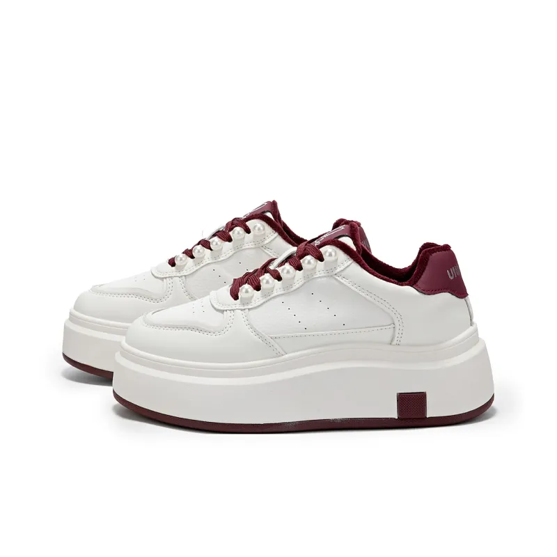 La Chapelle Height Increasing Fleece Lined White Sneakers Low Top Skateboard Shoes Women's Ankara Red-1