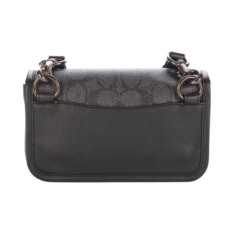 COACH Coated Canvas With Calfskin Cell Phone Pouch, Fanny Pack, Shoulder Bag, Crossbody Bag Trumpets Unisex Charcoal-2
