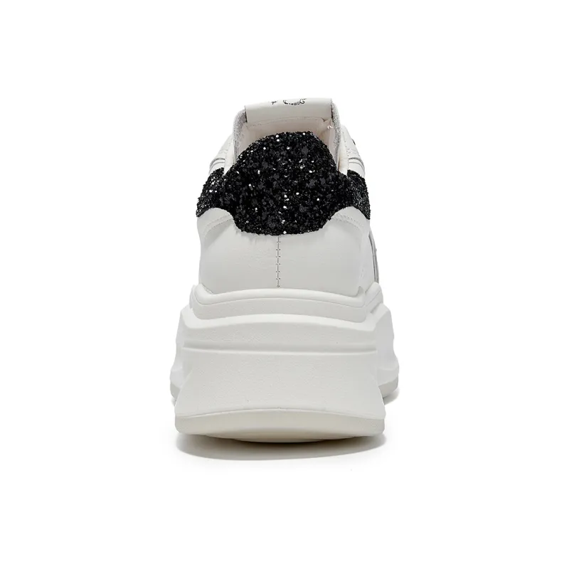 La Chapelle Fashion Trend Wear-Resistant Height Increasing Low-Top Skateboard Shoes Women's White-5