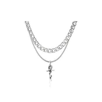 FOREVER MELODY Titanium Steel Necklaces Men's Silver