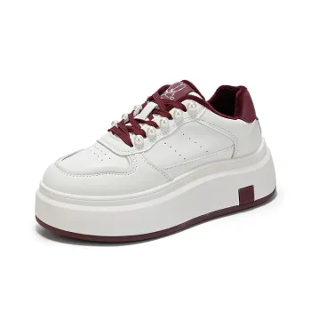 La Chapelle Height Increasing Fleece Lined White Sneakers Low Top Skateboard Shoes Women's Ankara Red