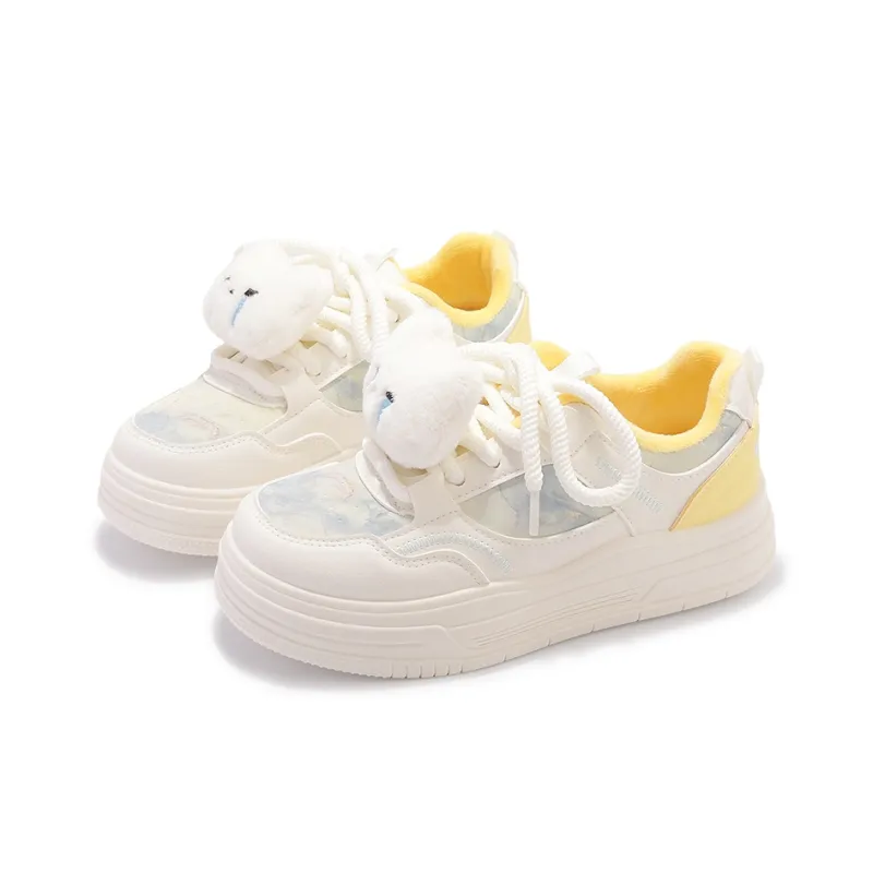 Shen Linsen Cushioning, Abrasion Resistant, Slip Resistant Low Top Casual Shoes Women's White Yellow-3
