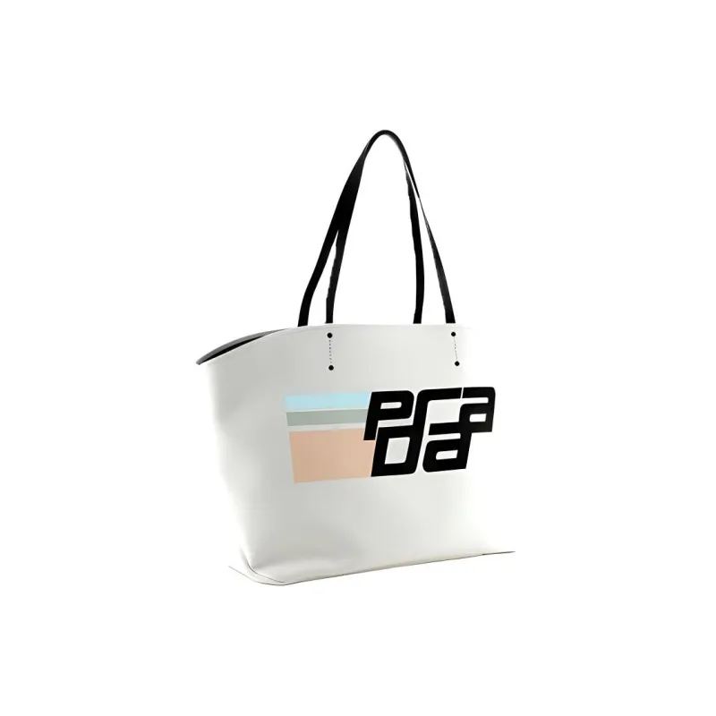 PRADA Canvas Handbag Large Size Women's White-1