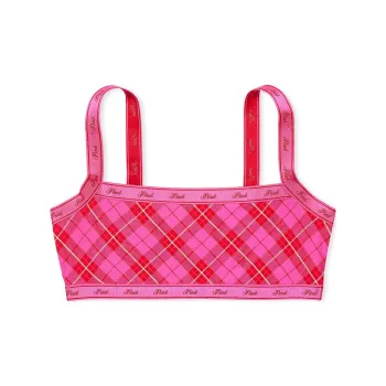 Victoria's Secret PINK BralettesTops Logo Cotton Straight-Neck Bralette/PARPP Bra Women's Red Plaid