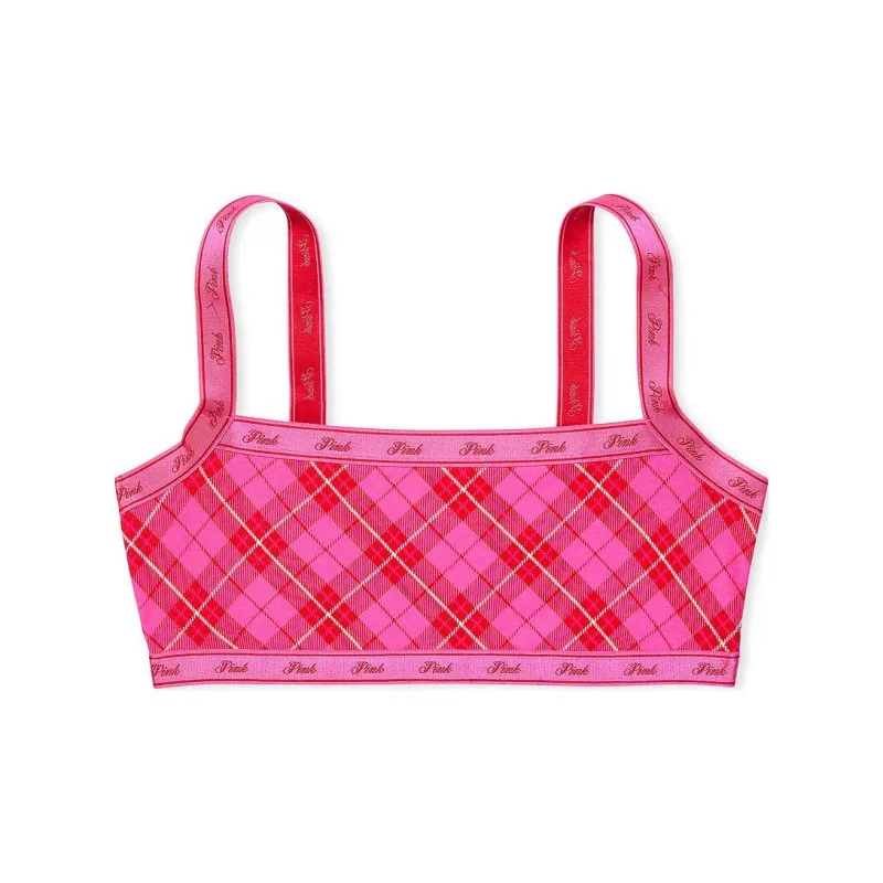 Victoria's Secret PINK BralettesTops Logo Cotton Straight-Neck Bralette/PARPP Bra Women's Red Plaid-0