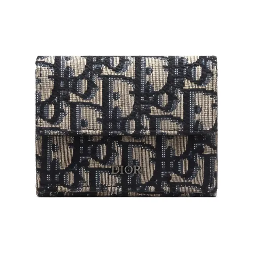 DIOR Cow Leather Card Holder Wallet Women's Beige/Black