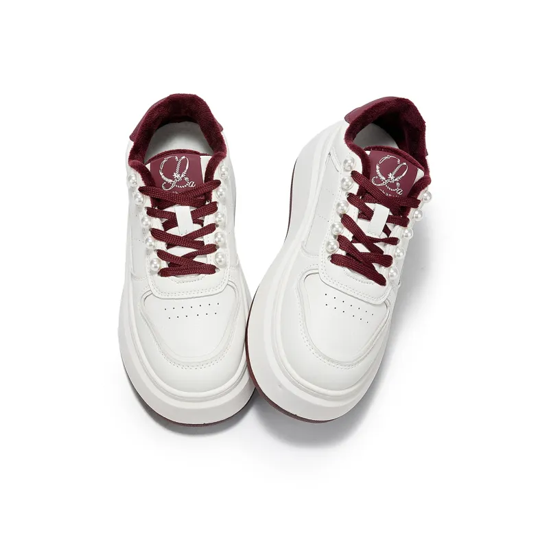 La Chapelle Height Increasing Fleece Lined White Sneakers Low Top Skateboard Shoes Women's Ankara Red-2