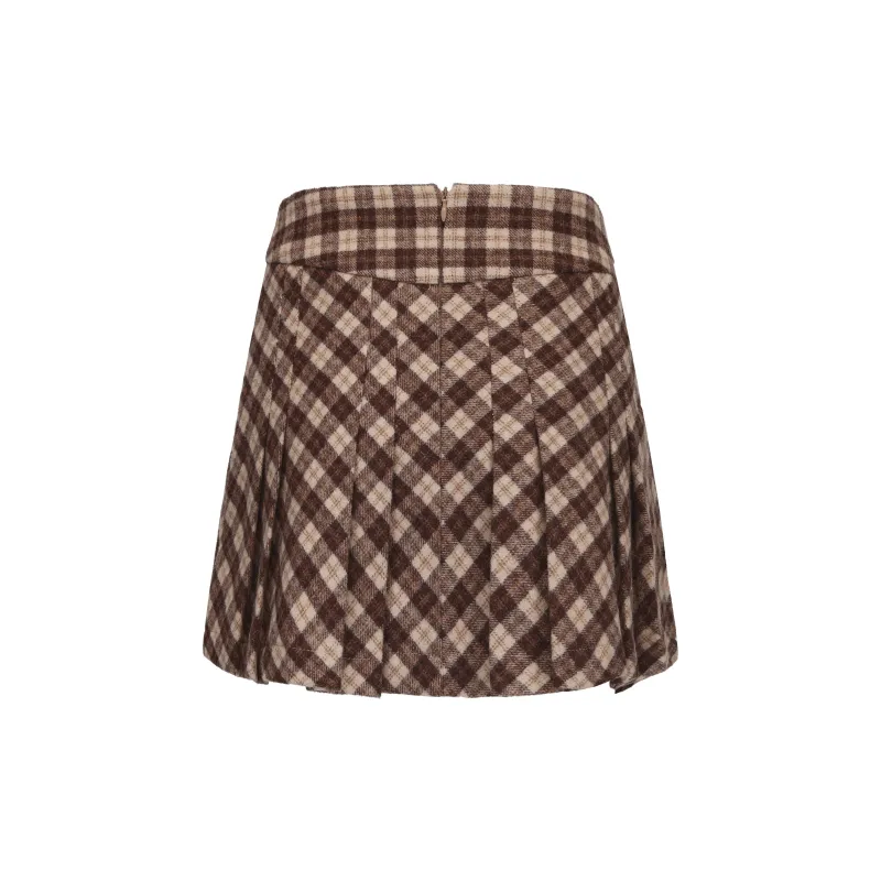 CHIWAWAMEME Casual Short Skirts Women's Woolen Plaid-1