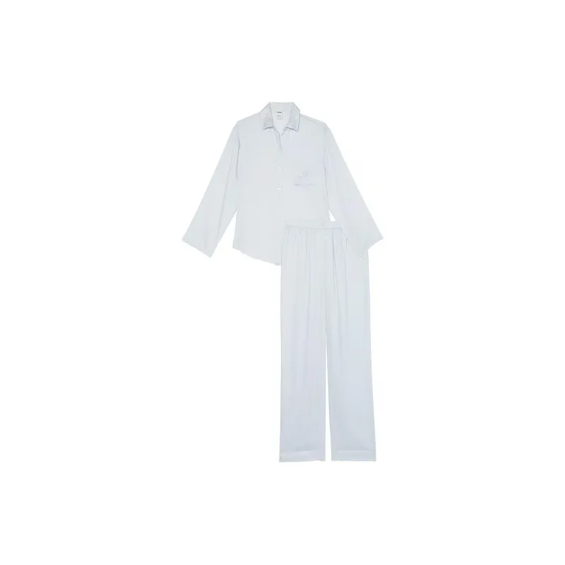 Victoria's Secret PINK Silky Sleep Shine Long Pajama Set / HB Pajama Set Women's Hydrangea Blue-0