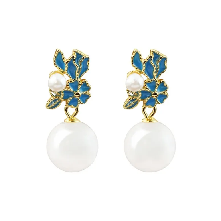 Xiaoyinjiang Hetian Jade Earrings Pale Greenish White Jade Women's-0