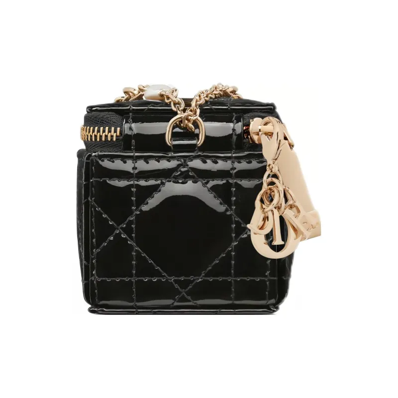 DIOR Patent Leather Cowhide Clutch Extra Mini Women's Black-2