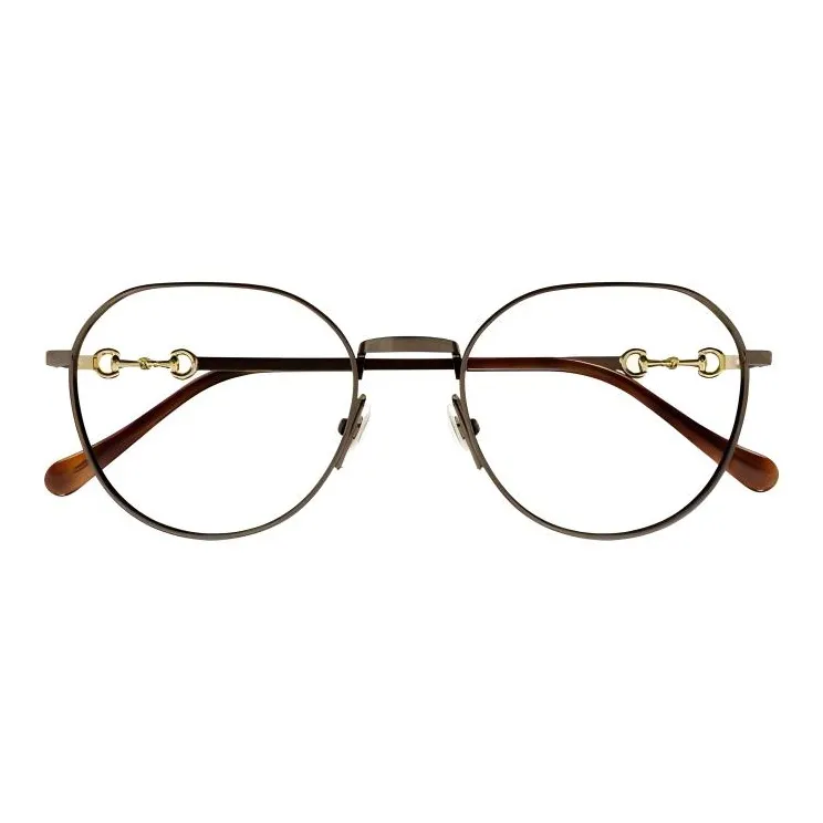 GUCCI Metal Irregular Shape Eyeglass Frames Women's Brown-1