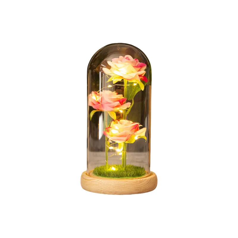 YUZHAOLIN Three Faux Rose Glass Dome Ornament Preserved Flower Dried Flower Arrangement-10