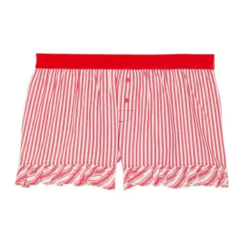 Victoria's Secret PINK Festive Flannel Velvet-Trim Boxy Pajama Shorts /BVS Pajama Pants Women's Vermilion Stripes