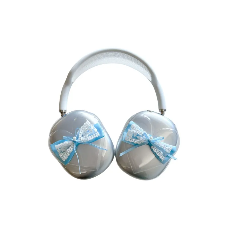 Baohuguang Compatibility With AirPods Ma TPU 3D Effect Blue White Urban Chic Style Bowknot Headphone Set-0