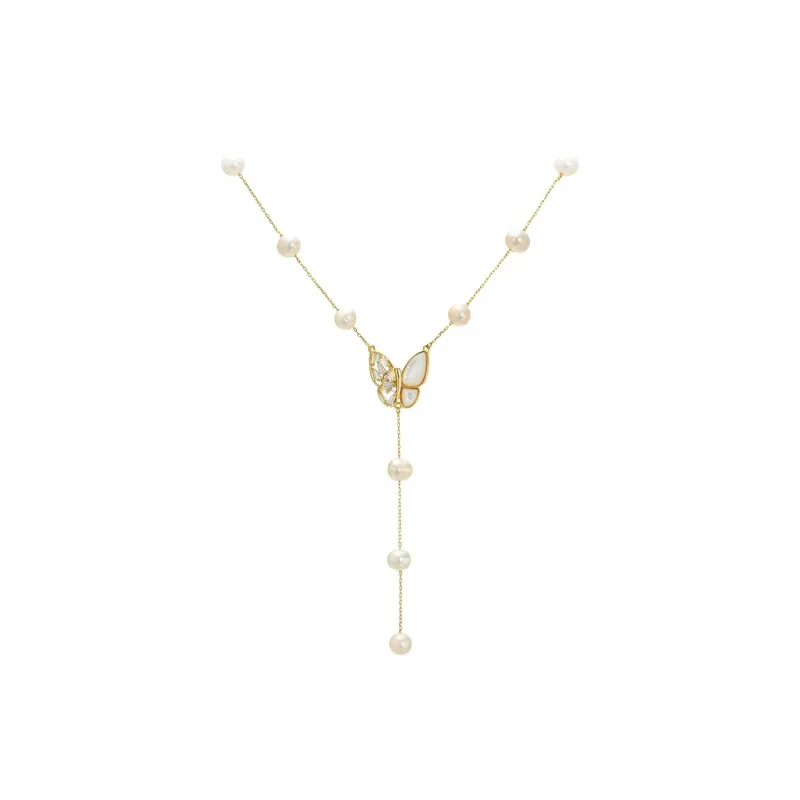 NATURALLYJOJO Copper Freshwater Pearl Zircon Necklaces Women's Gold/White-0