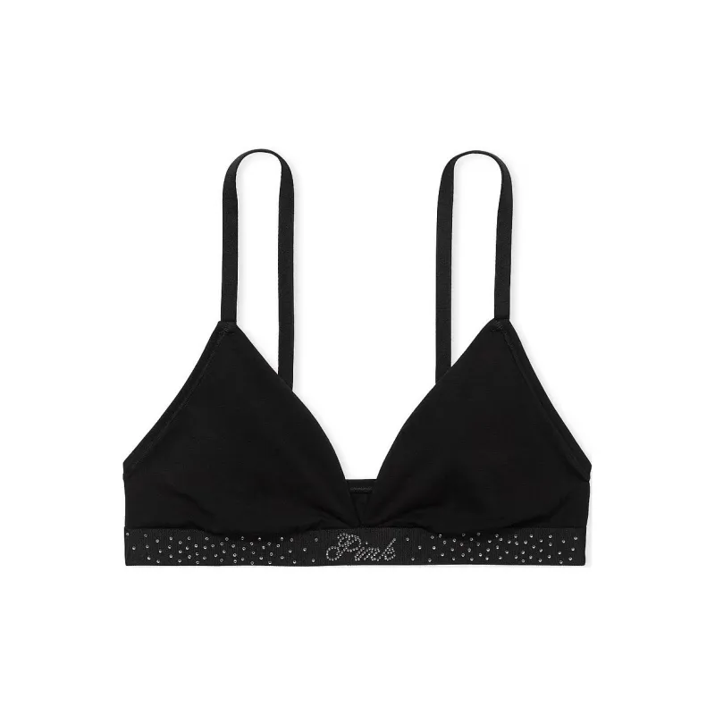 Victoria's Secret PINK Bralettes & Bra Tops Logo Cotton Triangle Bralette /PB Bra Women's Pure Black-0