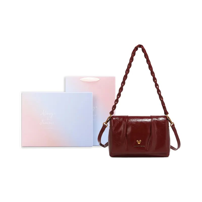 Disney PU Pleated Small Square Bag Regular Women's Black/Coffee/Burgundy-47
