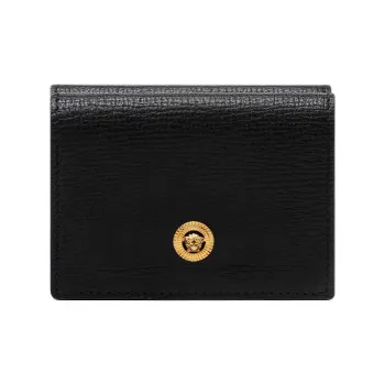 VERSACE Goatskin Wallet Men's Black & Gold