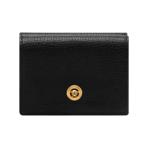 VERSACE Goatskin Wallet Men's Black & Gold