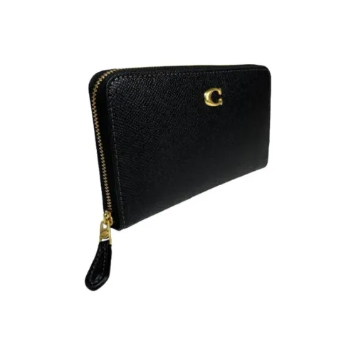 COACH Zip Around Cow Split Leather Wallet Women's Black