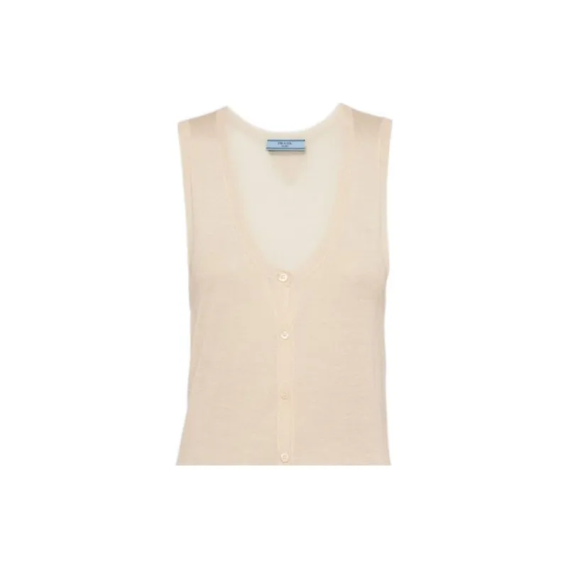 PRADA V Neck Buttoned Tank Top-5