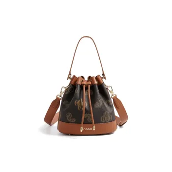 COOGI Synthetic Leather Bucket Bags Shoulder Bag Crossbody Bag Handbag Mini Women's Coffee/Ivory